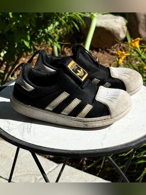 adidas Kids Black & White Slip-On Shell-Toe Sneakers